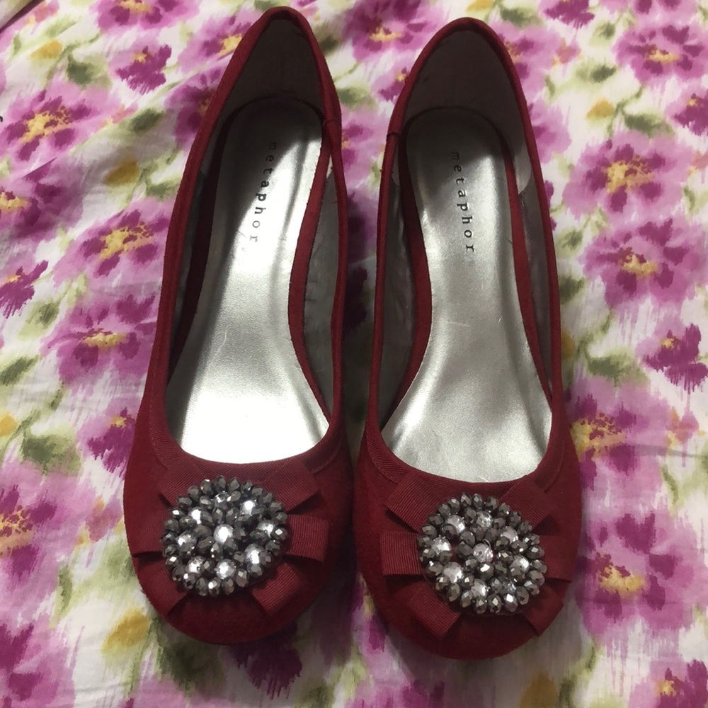 Red Embellished Wedge Heel